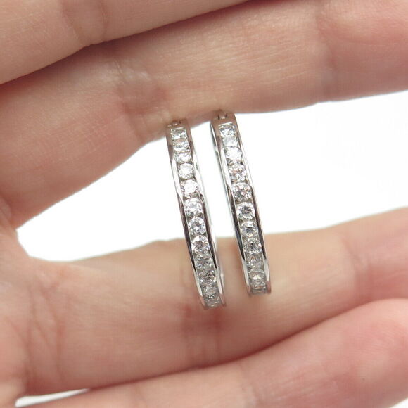 Other - 925 Sterling Silver White C Z Cluster All Around Eternity Hoop Earrings